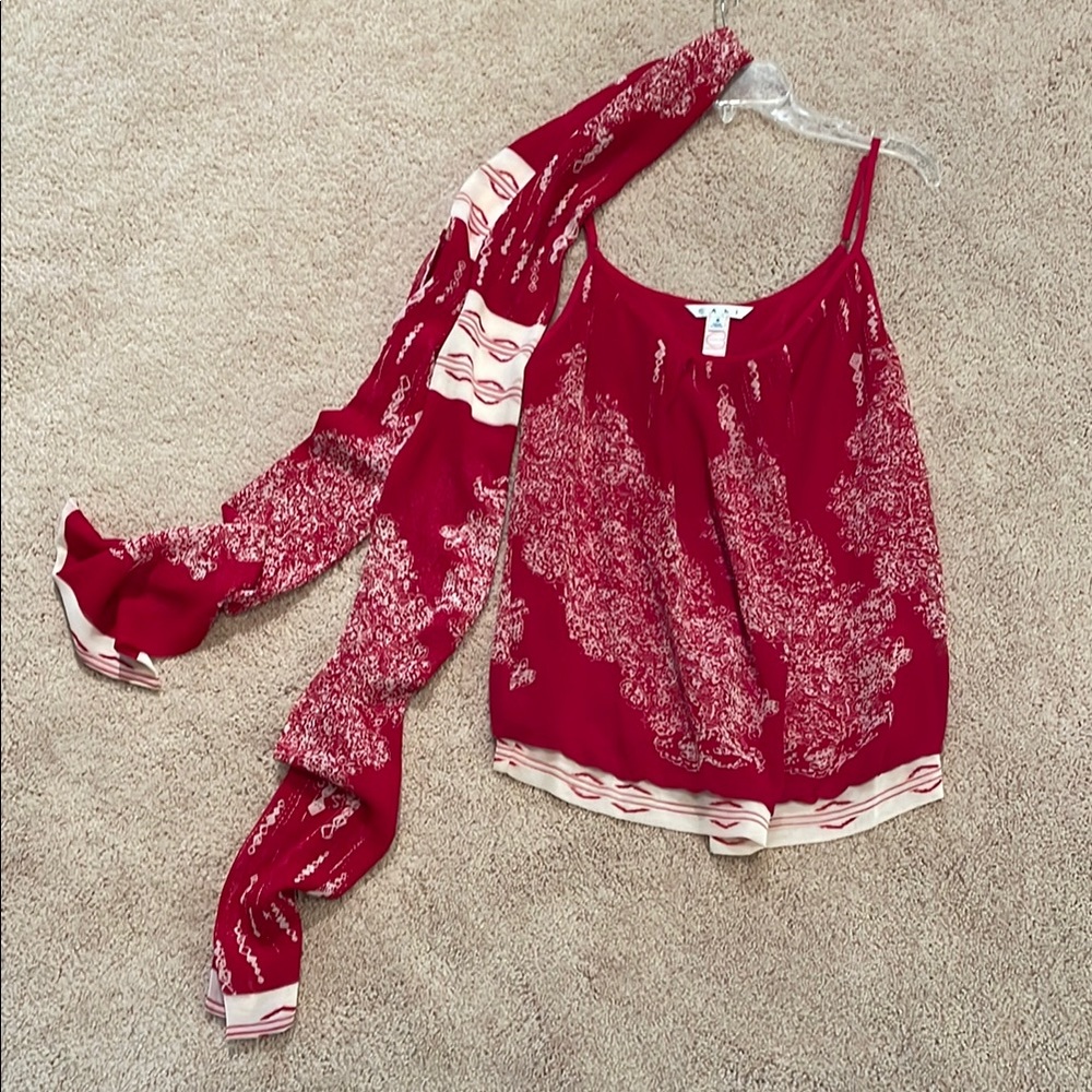 CAbi Red & cream Tank Top with scarf, size small